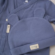 KW05111: Baby Dusky Blue Organic 3 Piece Ribbed Outfit (0-6 Months)