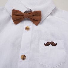 C05145: Baby Boys Bodysuit Shirt With Bow Tie & Chino Pant With Braces Outfit (0-18 Months)