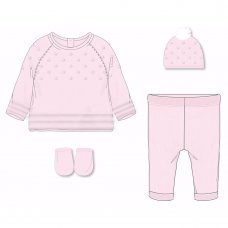 C05567: Baby Girls Knitted 4 Piece Outfit In A  Luxury Gift Box (NB-6 Months)