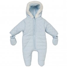 C05741: Baby Boys Snowsuit With Faux Fur Trim & Star Quilting (0-12 Months)