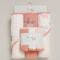 C05934: Baby Floral 6 Piece Hooded Towels & Washcloths Bath Time Set