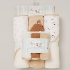 C05936: Baby Bear 6 Piece Hooded Towels & Washcloths Bath Time Set