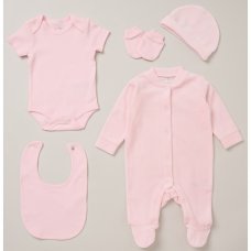 C06041: Baby Plain Pink Velour 5 Piece Gift Set (0-3 Months)