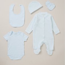 C06042: Baby Plain Sky Velour 5 Piece Gift Set (0-3 Months)
