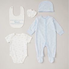 C06053: Baby Boys Elephant Embossed Velour 5 Piece Gift Set (NB-6 Months)