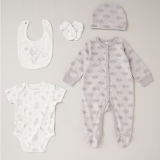 C06056: Baby Unisex Up In The Clouds Embossed Velour 5 Piece Gift Set (NB-6 Months)
