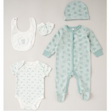 C06059: Baby Girls Bunny Embossed Velour 5 Piece Gift Set (NB-6 Months)