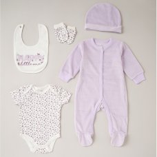 C06060: Baby Girls Happy Little One Ribbed Velour 5 Piece Gift Set (NB-6 Months)