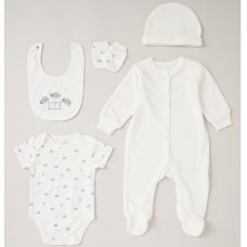 C06061: Baby Unisex Sheep Ribbed Velour 5 Piece Gift Set (NB-6 Months)