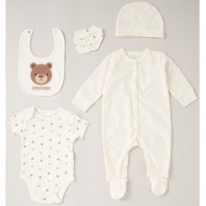C06062: Baby Unisex Bear Embossed Velour 5 Piece Gift Set (NB-6 Months)