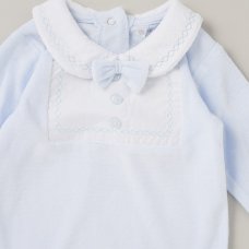 C06294: Baby Boys Mock Bow Tie  Velour All In One On A Satin Padded Hanger (0-9 Months)