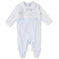 C06298: Baby Boys Smocked  Velour All In One On A Satin Padded Hanger (0-9 Months)