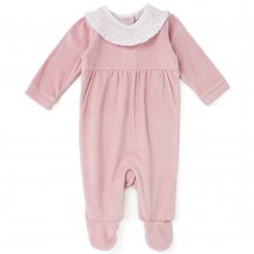 C06301: Baby Girls Smocked Velour All In One On A Satin Padded Hanger (0-9 Months)