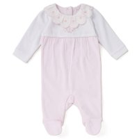 C06302: Baby Girls Floral Collar Velour All In One On A Satin Padded Hanger (0-9 Months)