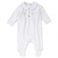 C06305: Baby Unisex Smocked Velour All In One On A Satin Padded Hanger (0-9 Months)