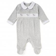 C06306: Baby Unisex Smocked Velour All In One On A Satin Padded Hanger (0-9 Months)
