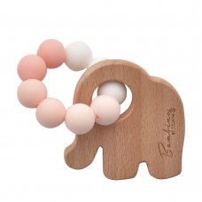 CG1798P: BAMBINO ELEPHANT Silicone & Wood TEETHING TOY Pink