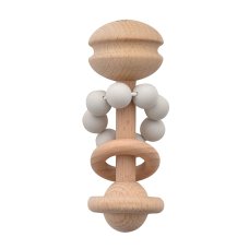 CG1799G: BAMBINO Silicone & Wood RATTLE TEETHING TOY Grey