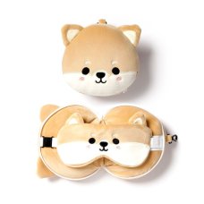 CUSH230: Relaxeazzz Shiba Inu Dog Plush Travel Pillow & Eye Mask
