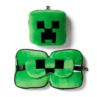 CUSH306: Relaxeazzz Miecraft Creeper Shaped Plush Travel Pillow & Eye Mask