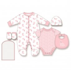 D06116: Baby Girls Bunny  6 Piece Mesh Bag Gift Set (NB-6 Months)