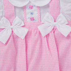 D06366: Baby Girls Gingham Romper With Bows (0-9 Months)