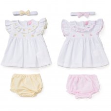 D06367A: Baby Girls Dress, Pant & Headband Set (0-6 Months)