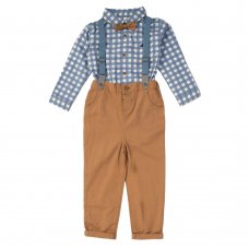 D06444: Baby Boys Bodysuit Shirt With Bow Tie & Chino Pant With Braces Outfit (3-24 Months)