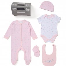 D06582: Baby Girls Ducks 6 Piece Mesh Bag Gift Set (NB-6 Months)