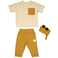 D06590: Baby Boys Waffle Top & Muslin Trousers Outfit With Sunglasses in a Fabric Case (9-24 Months)
