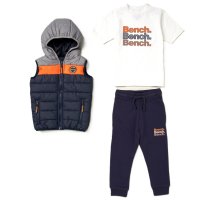 D06601: Boys Bench Gilet, T-Shirt, Jog Pant Outfit (18 Months-5 Years)