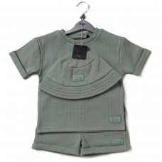 D06692: Baby Boys Ribbed T-Shirt & Short Outfit With Bucket Hat (9-24 Months)