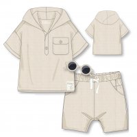 D06693: Baby Boys Waffle Hooded Top & Short Outfit With Sunglasses (9-24 Months)