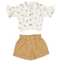 D06800: Girls Seersucker Printed Blouse & Linen Shorts Outfit (2-5 Years)