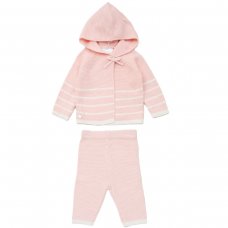 D06989: Baby Girls Cotton Knit Hooded Cardigan & Pant Outfit (0-12 Months)