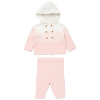 D06995: Baby Girls Cotton Knit Hooded Cardigan & Pant Outfit (0-12 Months)