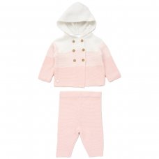 D06995: Baby Girls Cotton Knit Hooded Cardigan & Pant Outfit (0-12 Months)