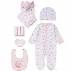 D07024: Baby Girls Elephant 8 Piece Mesh Bag Gift Set (NB-6 Months)