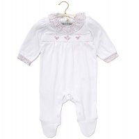 D07049: Baby Girls Smocked Cotton All In One On a Satin Padded Hanger (0-12 Months)