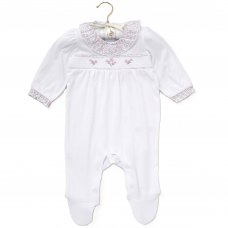 D07049: Baby Girls Smocked Cotton All In One On a Satin Padded Hanger (0-12 Months)