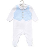 D07051: Baby Boys Mock Waistcoat Cotton All In One On A Satin Padded Hanger (0-12 Months)