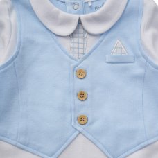 D07051: Baby Boys Mock Waistcoat Cotton All In One On A Satin Padded Hanger (0-12 Months)