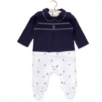 D07054: Baby Boys Nautical Smocked Cotton All In One On A Satin Padded Hanger (0-12 Months)