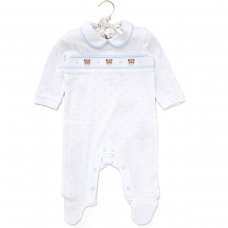 D07055: Baby Boys Smocked Cotton All In One On A Satin Padded Hanger (0-12 Months)