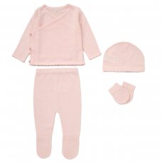 D07066: Baby Girls Knitted 4 Piece Outfit In A Gift Box (NB-6 Months)