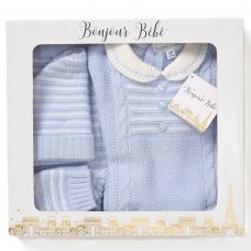 D07071: Baby Boys Knitted 4 Piece Outfit In A Gift Box (NB-6 Months)