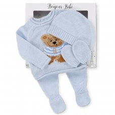 D07073: Baby Boys Bear Knitted 4 Piece Outfit In A Gift Box (NB-6 Months)