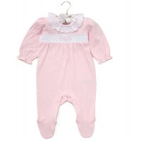 D07087: Baby Girls Smocked Cotton All In One On a Satin Padded Hanger (0-12 Months)