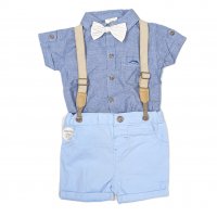 D07094: Baby Boys Bodysuit Shirt With Bow Tie & Chino Short With Braces Outfit (3-24 Months)