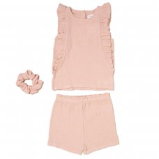 D07131: Baby Girls Pink Frill Top, Shorts & Scrunchie Outfit  (9-24 Months)